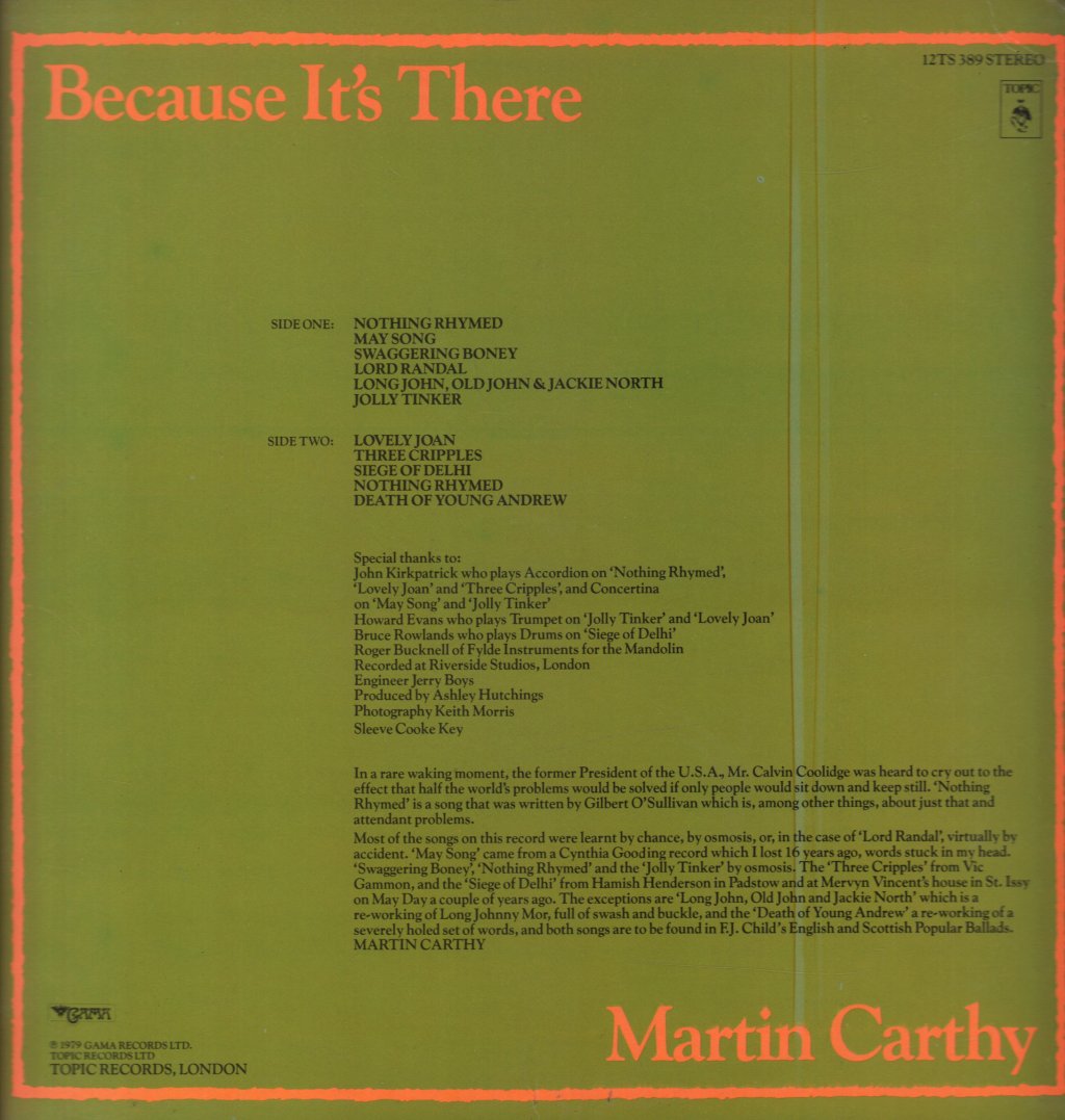Martin Carthy - Because It's There - Lp