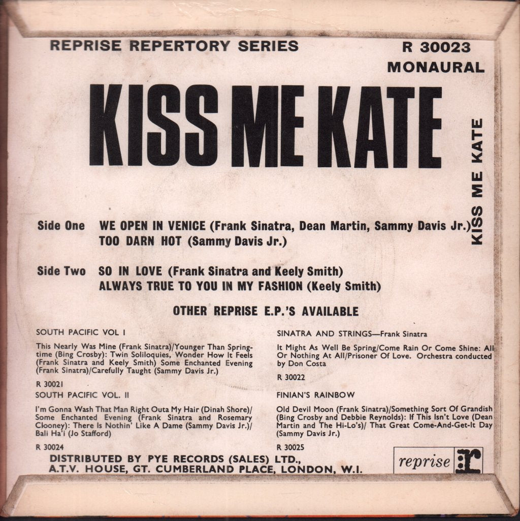 Frank Sinatra Sammy Davis Jr. Dean Martin Bing Crosby Keely Smith - Selection From Cole Porter's Kiss Me Kate - 7 Inch