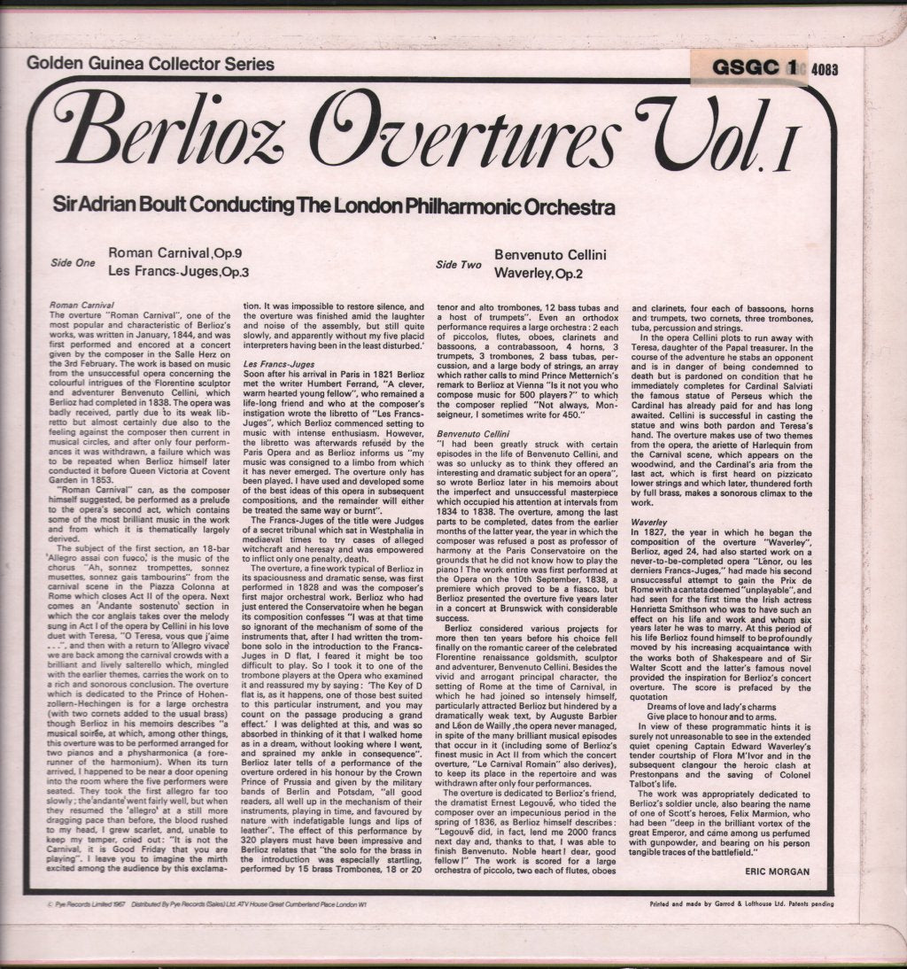 Sir Adrian Boult / London Philharmonic Orchestra - Berlioz Overtures, Vol. 1 - Lp