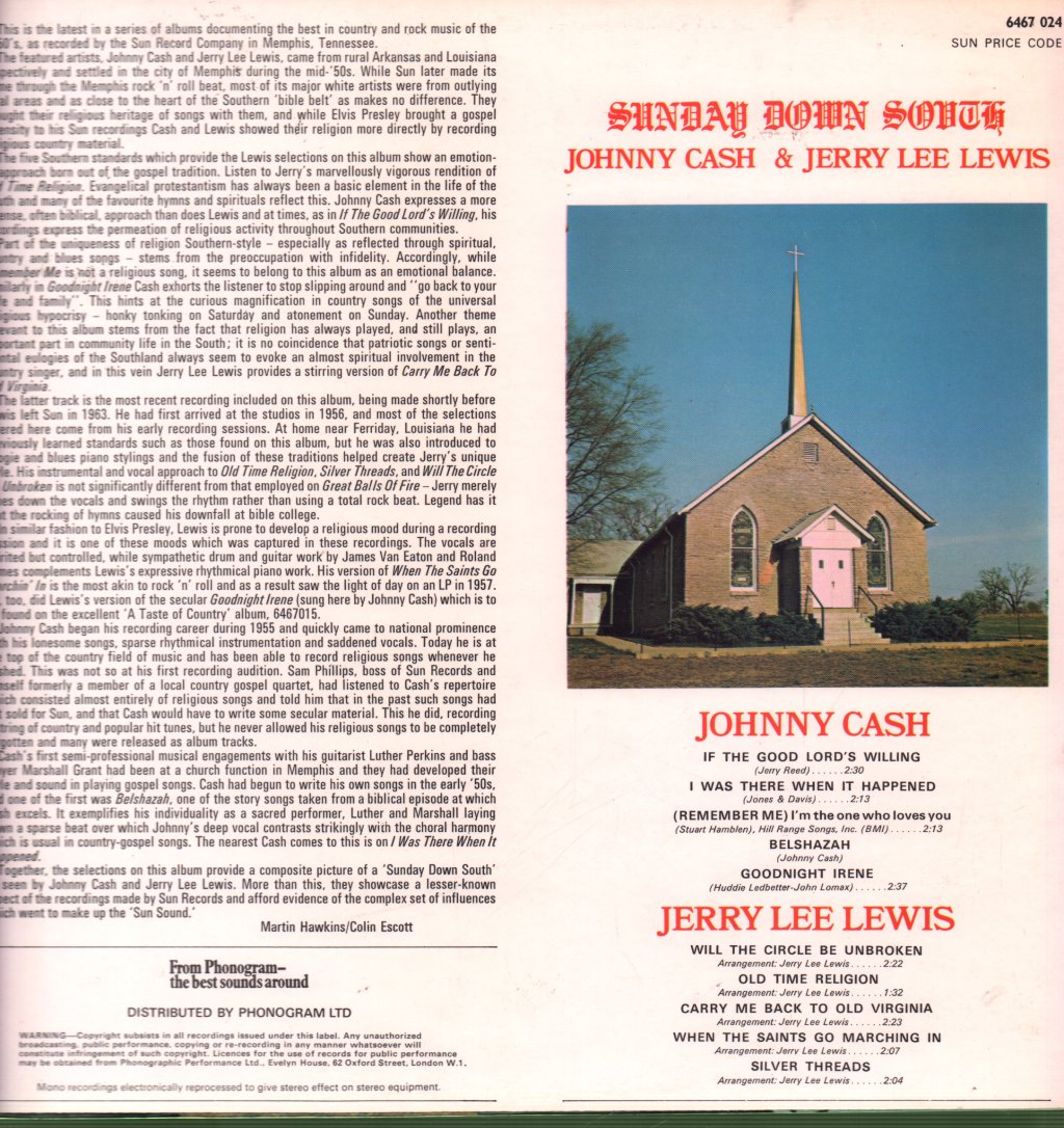 Johnny Cash And Jerry Lee Lewis - Sunday Down South - Lp