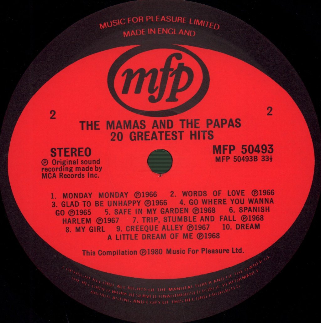 Mamas And The Papas - 20 Greatest Hits - Lp