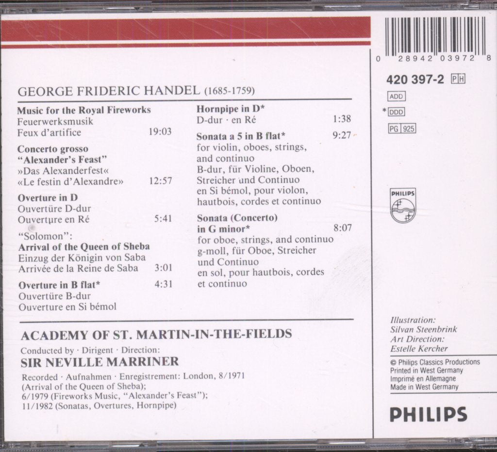 Academy Of St. Martin-in-the-Fields, Sir Neville Marriner, Iona Brown - Handel - Fireworks Music  = Feuerwerksmusik - Cd