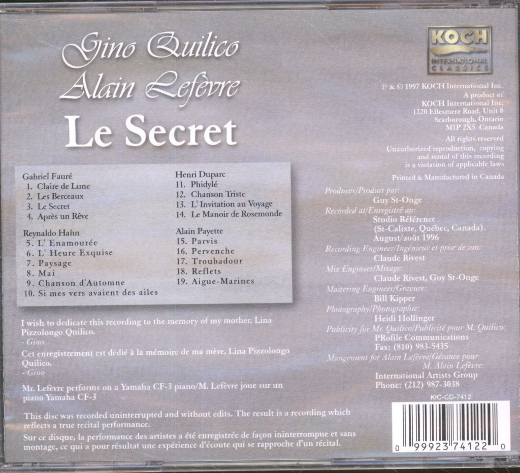 Gino Quilico, Alain Lefèvre - Le Secret - Cd