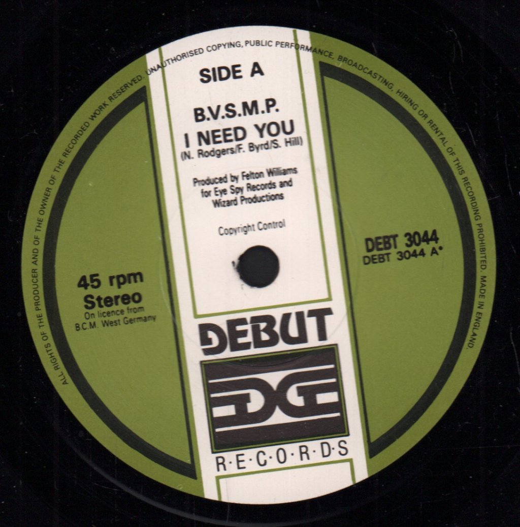 B.V.S.M.P. - I Need You - 7 Inch