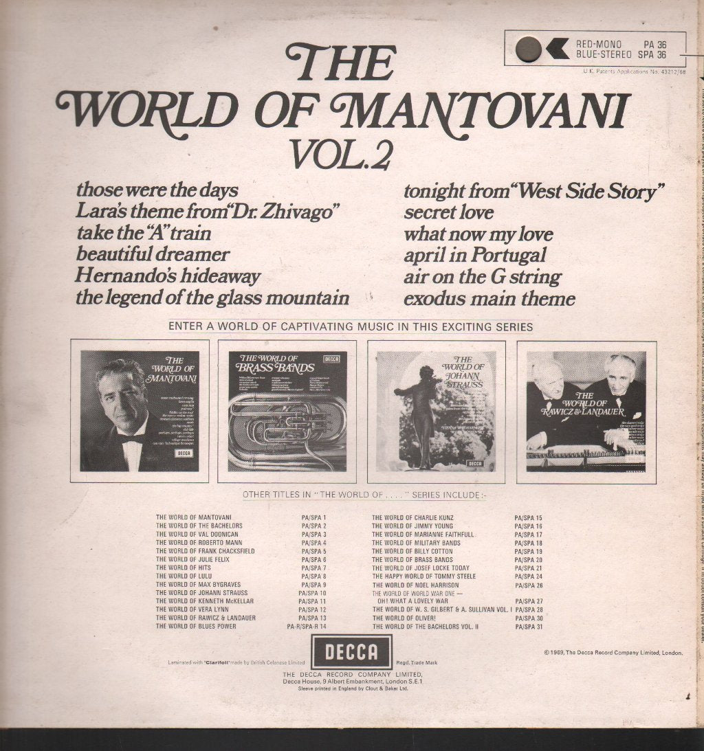 Mantovani And His Orchestra - World Of Mantovani Vol. 2 - Lp
