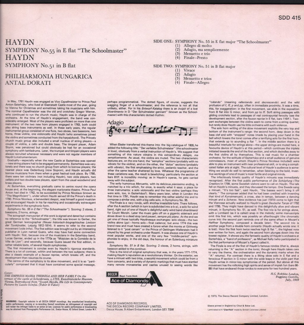 Antal Dorati / Philharmonia Hungarica - Joseph Haydn - Symphony No.55 "The Schoolmaster" / Symphony No.51 - Lp