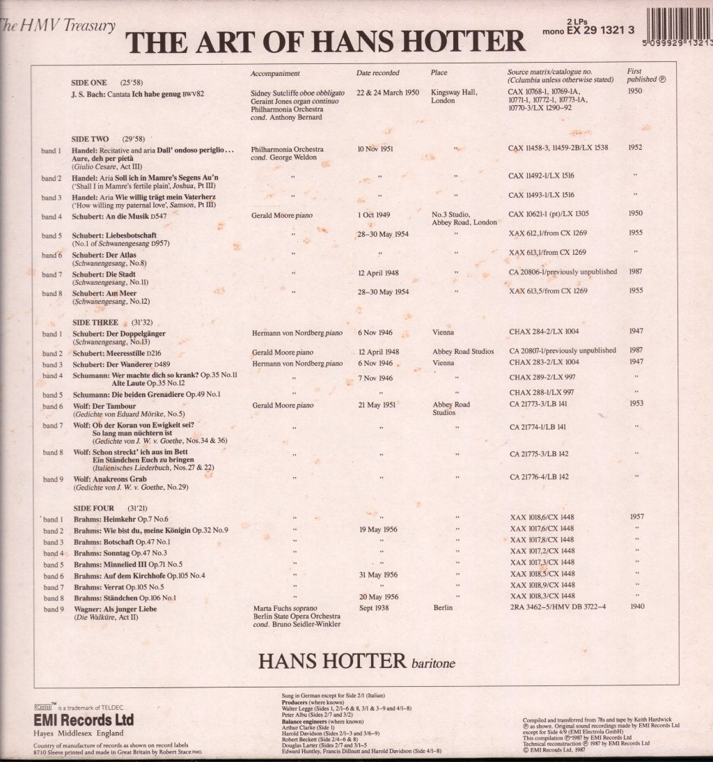 Hans Hotter - Art Of Hans Hotter - Double Lp