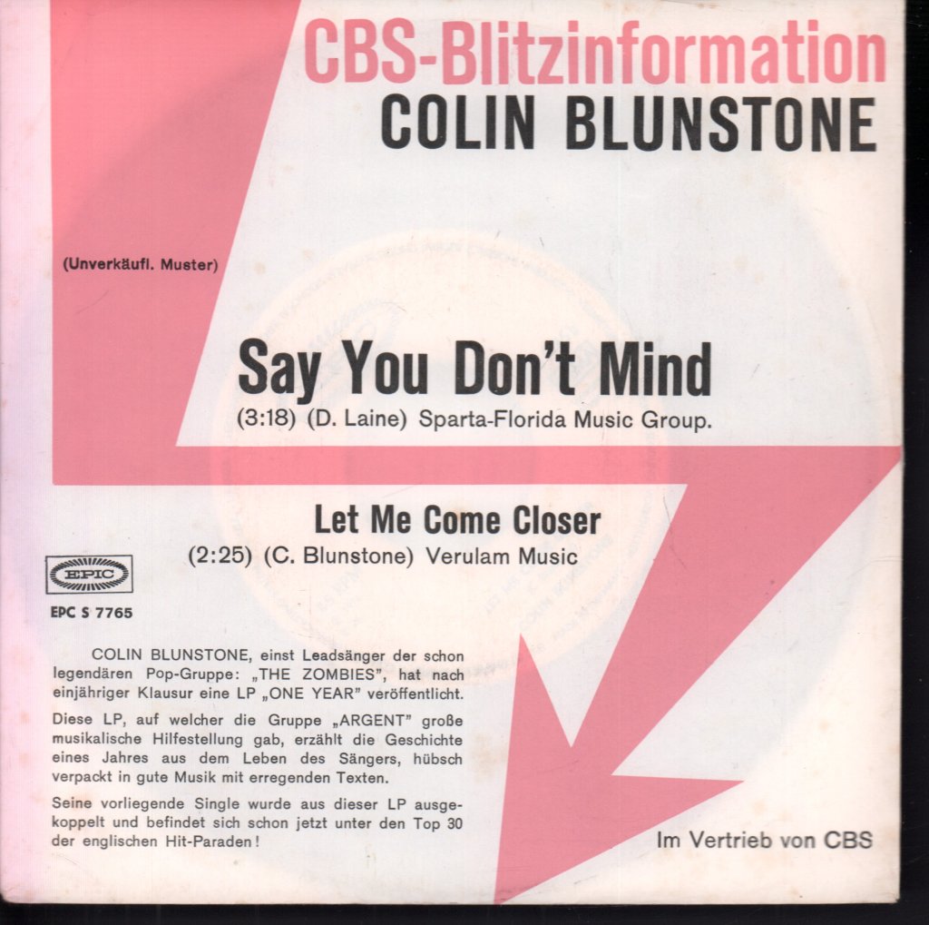 Colin Blunstone - Say You Don't Mind / Let Me Come Closer - 7 Inch