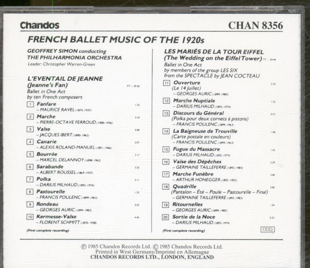 Geoffrey Simon, Philharmonia Orchestra - L'eventail De Jeanne / Les Mariés De La Tour Eiffel - Cd
