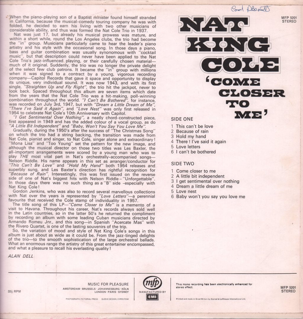 Nat King Cole - Come Closer To Me - Lp