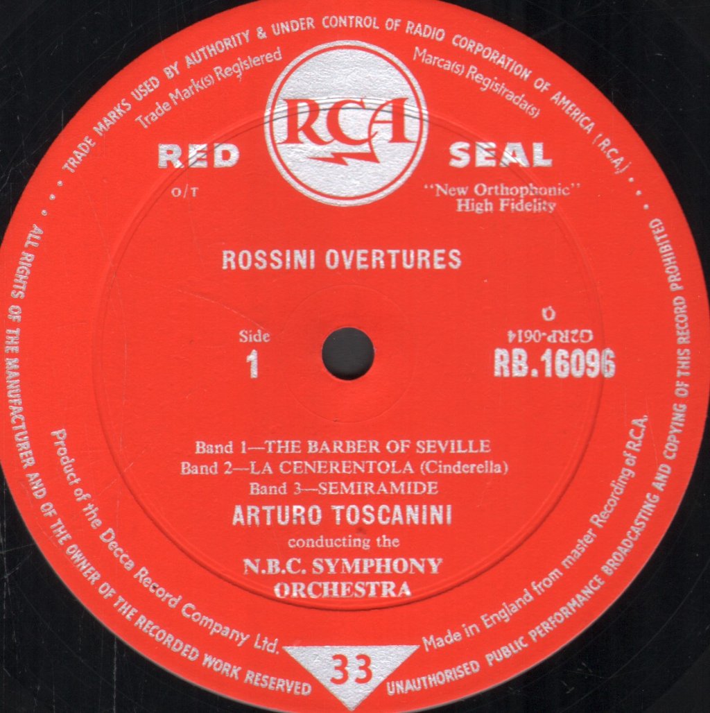 Arturo Toscanini / NBC Symphony Orchestra - Rossini Overtures - Lp