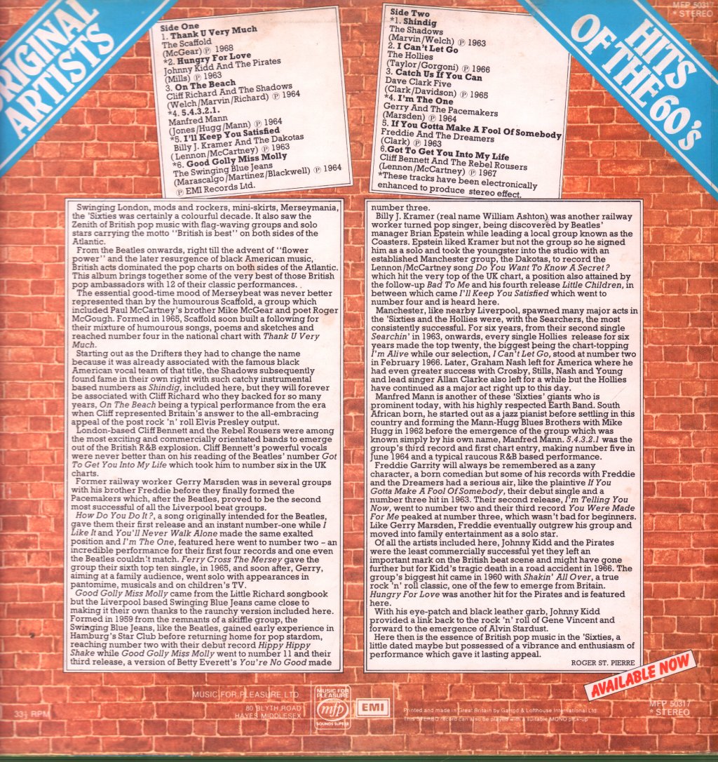 Various Artists - Hits Of The 60's - Lp
