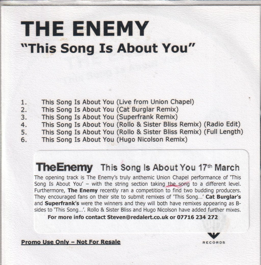 Enemy (Indie) - This Song Is About You - Cdr