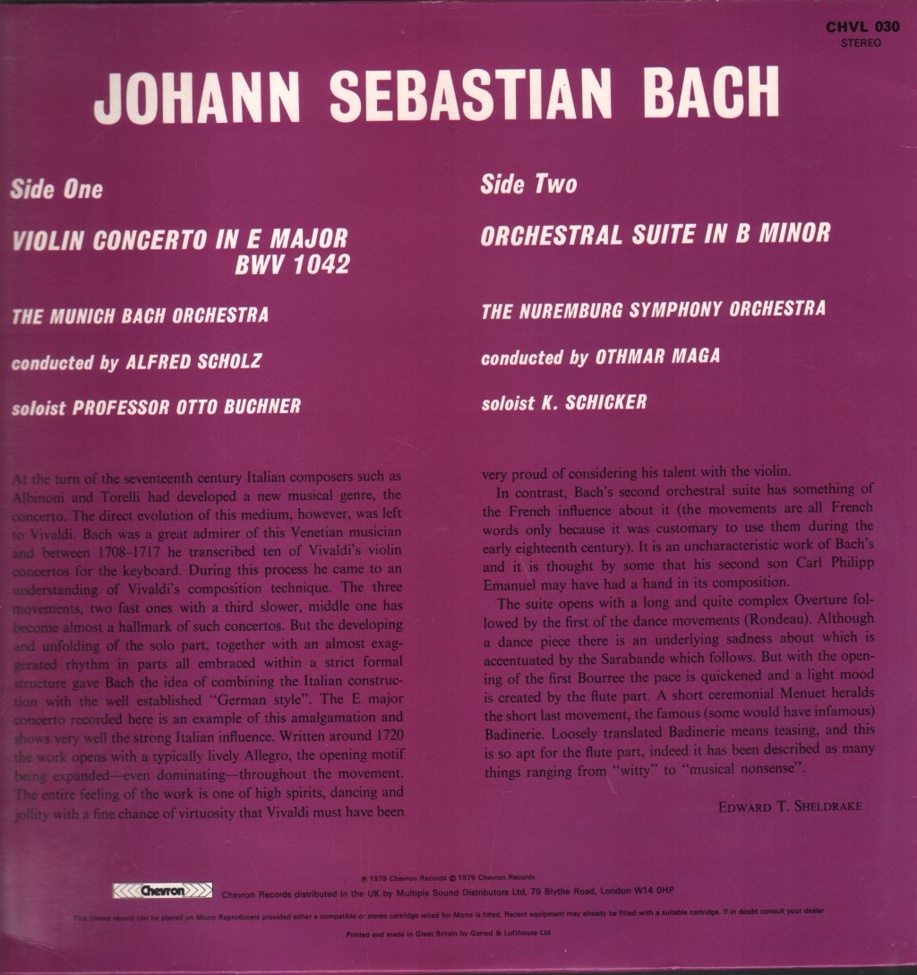 Munich Bach-Soloist Orchestra / Nuremburg Symphony Orchestra - Johann Sebastian Bach - Violin Concerto In E Major - Lp