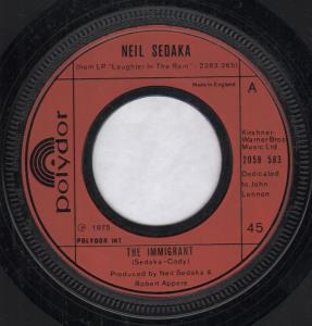 Neil Sedaka - Immigrant - 7 Inch