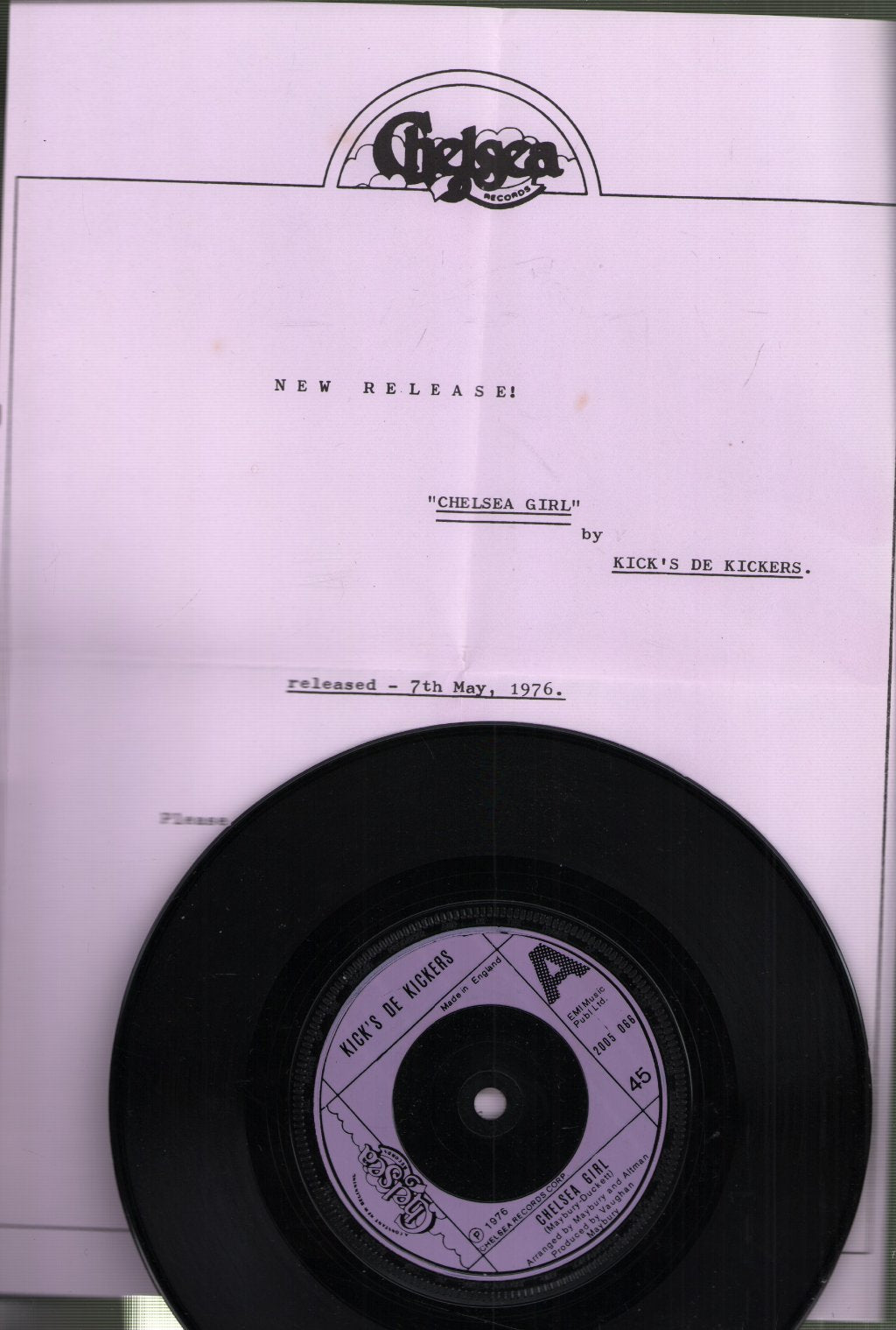 Kick's De Kickers - Chelsea Girl - 7 Inch