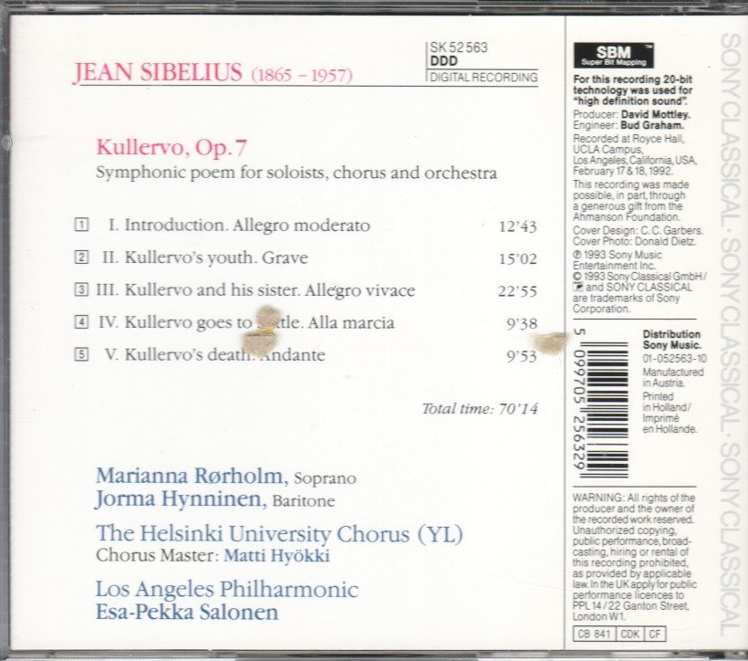 Jean Sibelius - Kullervo - Cd