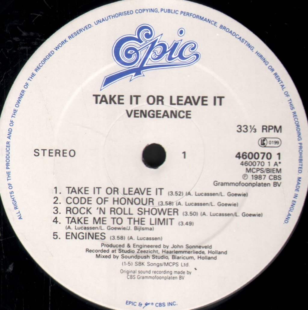Vengeance - Take It Or Leave It - Lp