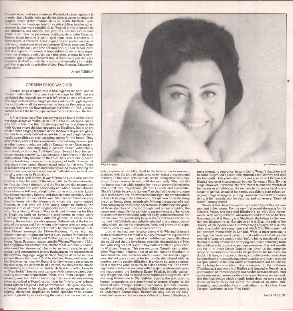 Regine Crespin - Wagner - Wesendonk Lieder Et Airs De La Walkyrie, Lohengrin, Parsifal - Lp