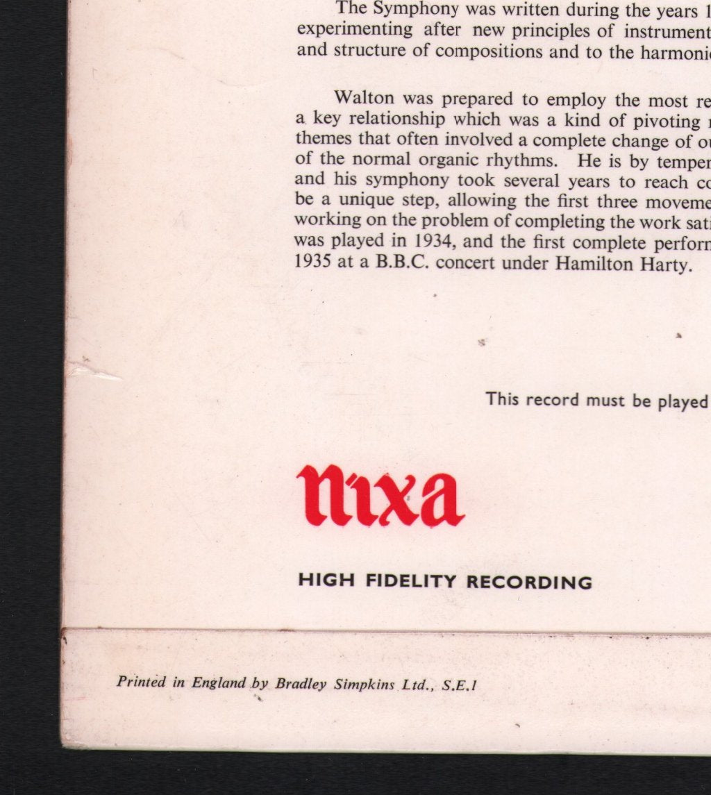 Sir Adrian Boult / Philharmonic Promenade Orchestra - Symphony In B Flat Minor (1935) - Lp