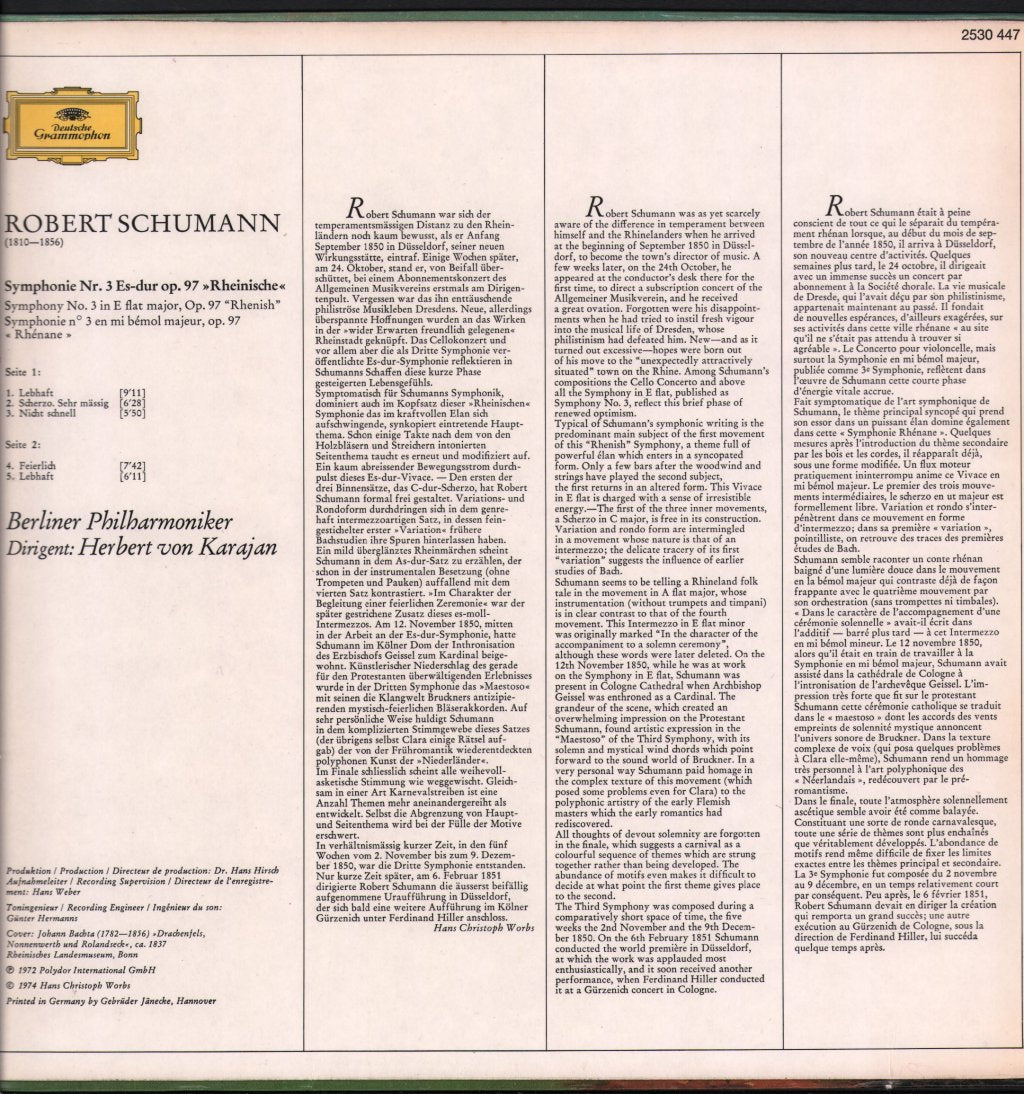 Herbert Von Karajan / Berliner Philharmoniker - Robert Schumann - Symphonie Nr.3 "Rheinische" "Rhenish" - Lp