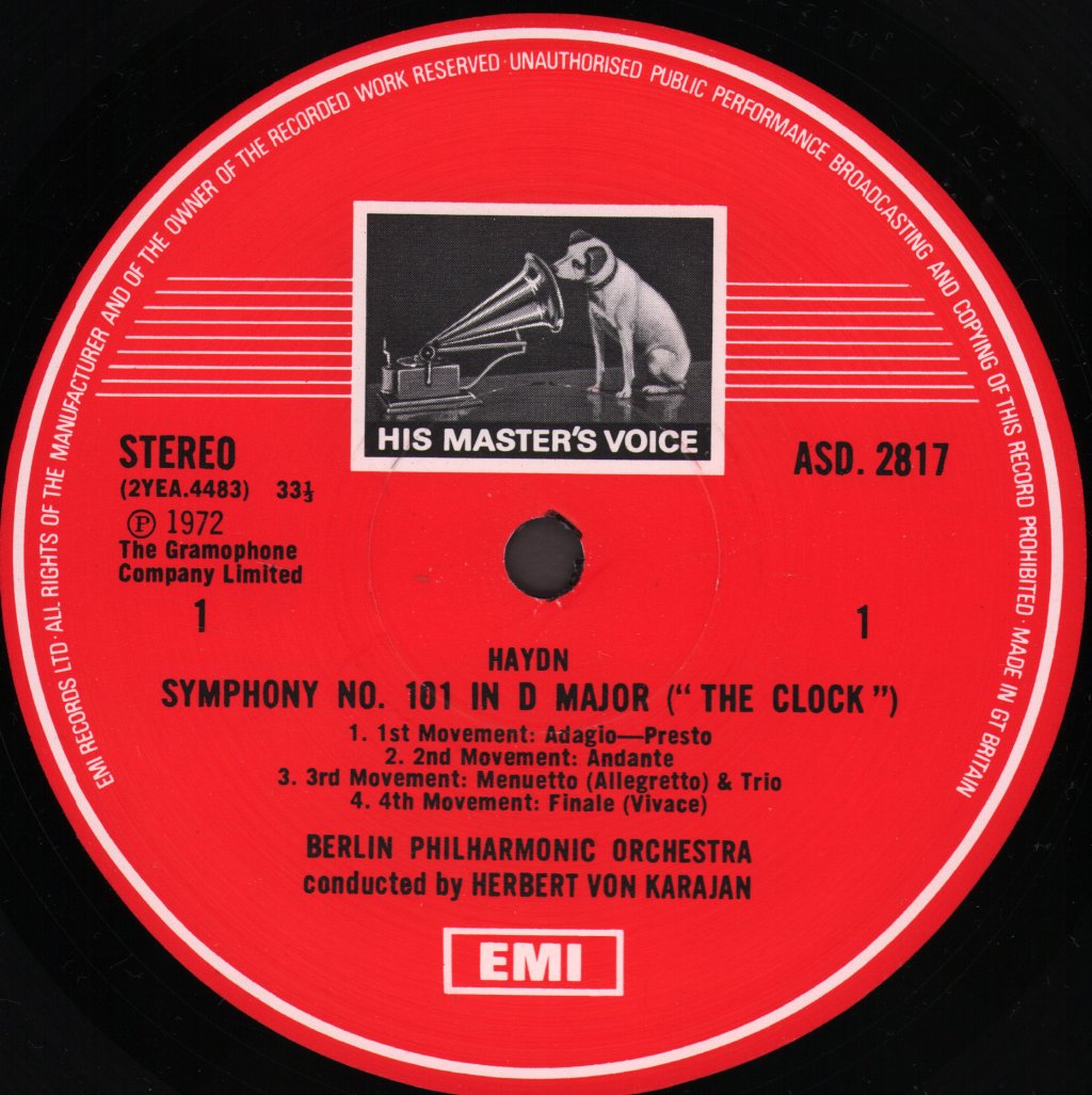 Herbert Von Karajan / Berlin Philharmonic Orchestra - Haydn - Symphonies No. 83 ("La Poule") / No. 101 ("The Clock") - Lp