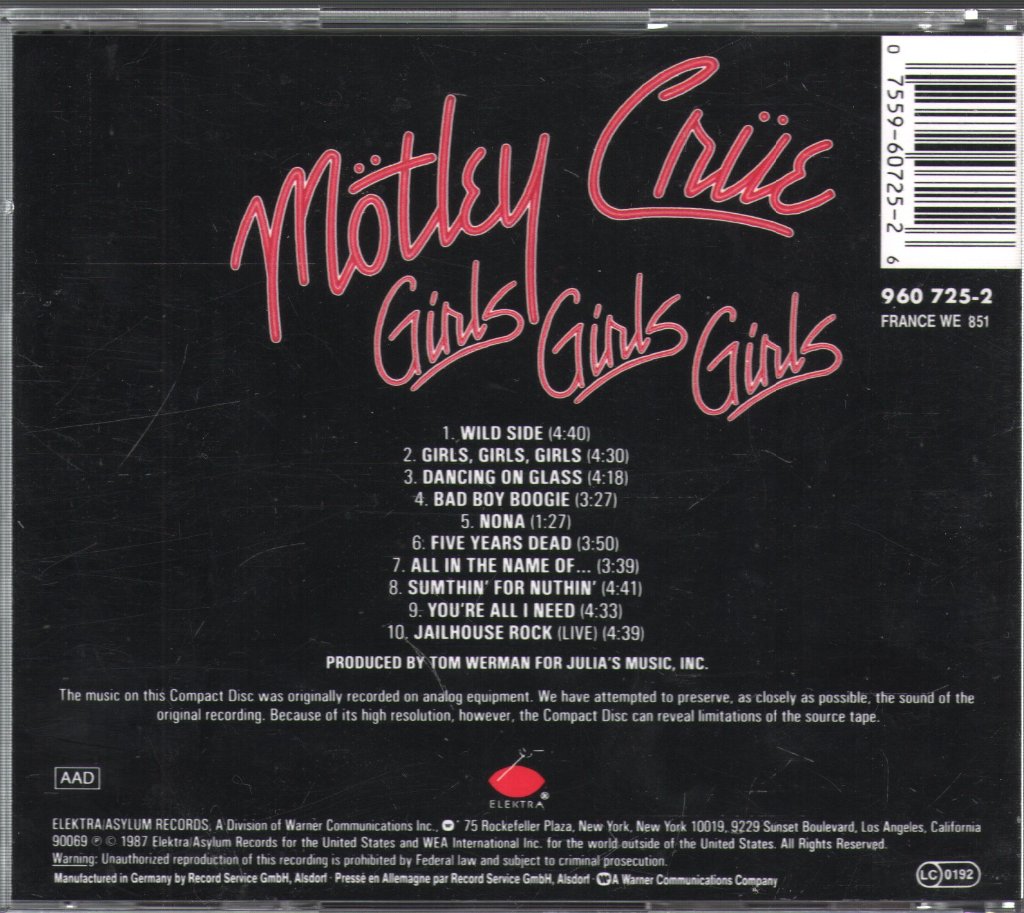 Mötley Crüe - Girls, Girls, Girls - Cd