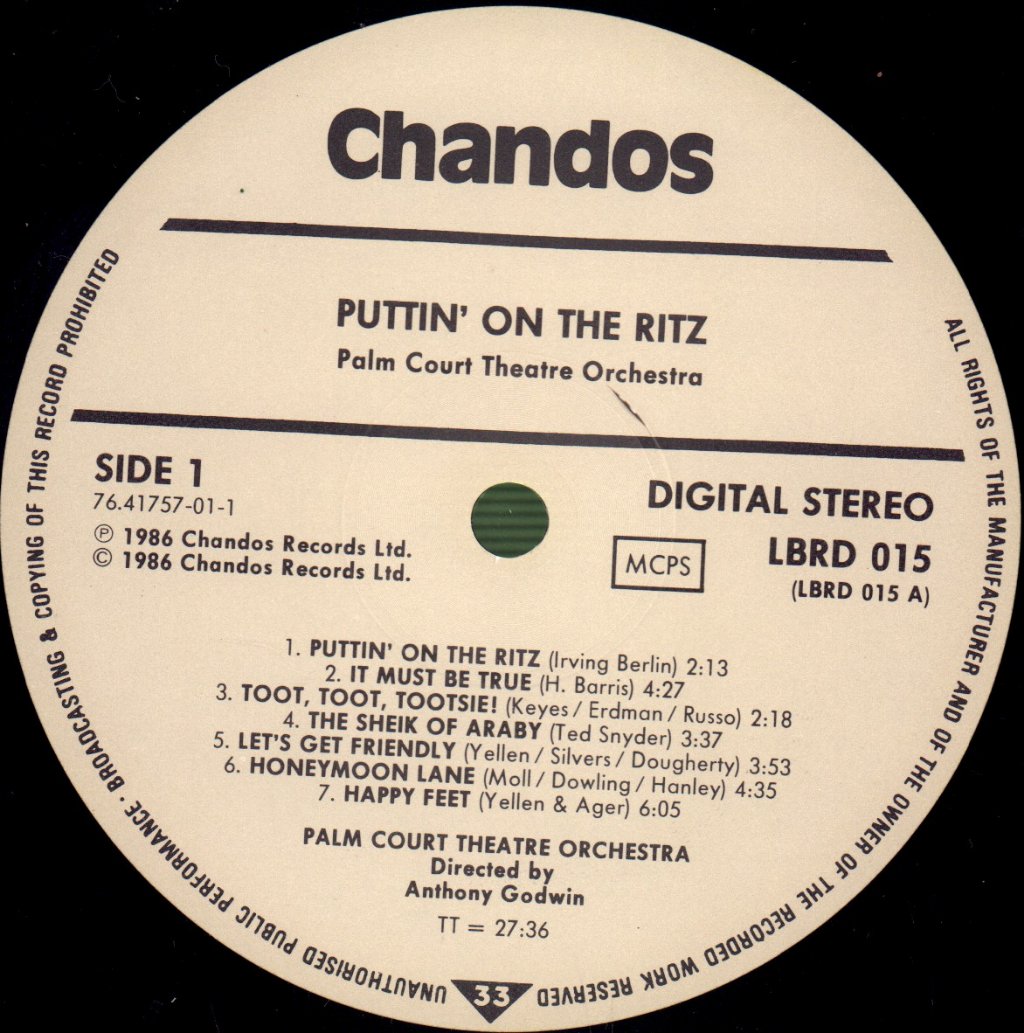 Palm Court Theatre Orchestra - Puttin' On The Ritz - Lp