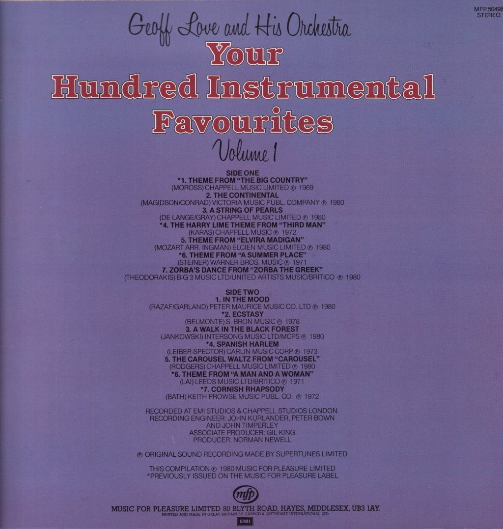 Geoff Love And His Orchestra - Your Hundred Instrumental Favourites Volume 1 - Lp