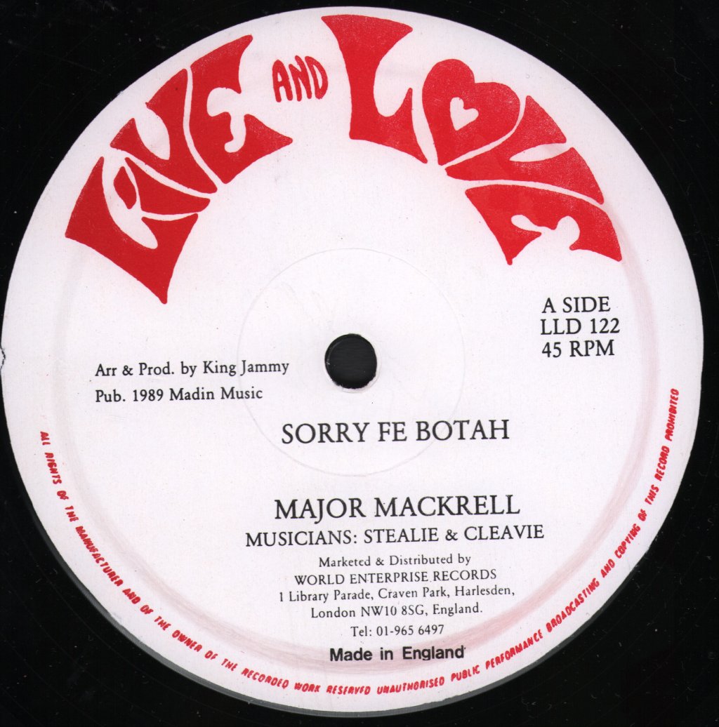 Major Mackrell / Thriller U - Sorry Fe Botah / I've Been Sitting - 12 Inch