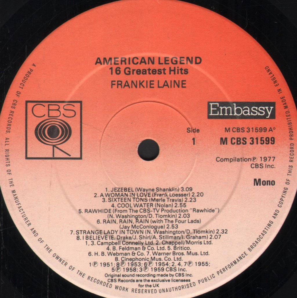 Frankie Laine - American Legend -16 Greatest Hits - Lp