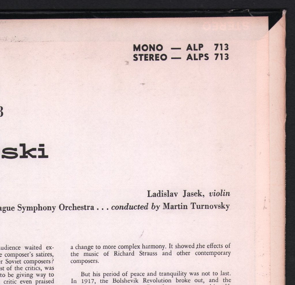 Ladislav Jasek / Prague Symphony Orchestra / Martin Turnovsky - Prokofiev - Violin Concerto No. 2 In G / Szymanowski - Violin Concerto No. 2 - Lp