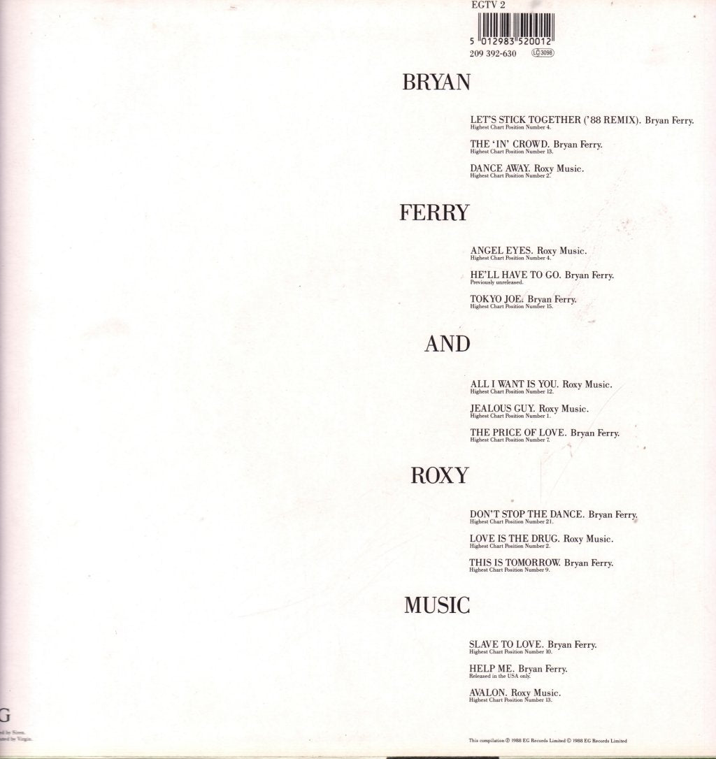 Bryan Ferry And Roxy Music - Ultimate Collection - Lp