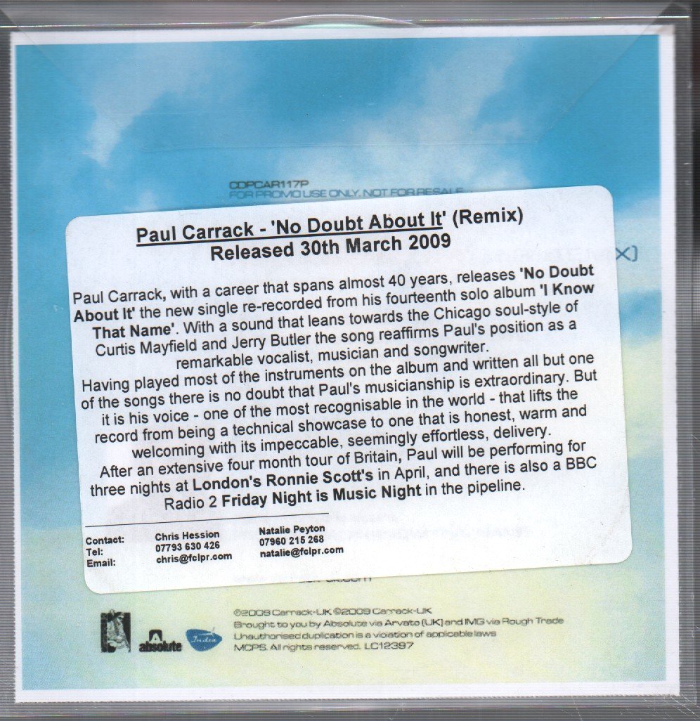 Paul Carrack - No Doubt About It - Cdr