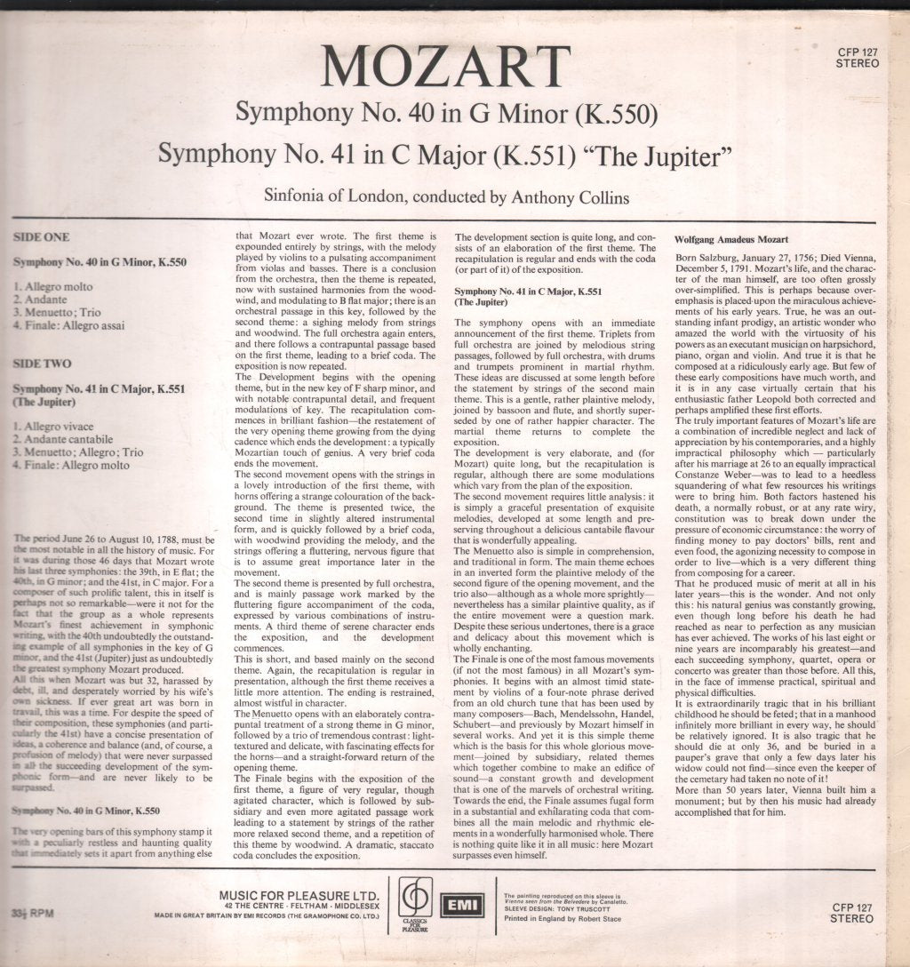 Sinfonia Of London / Anthony Collins - Mozart - Symphonies 40 And 41 - Lp