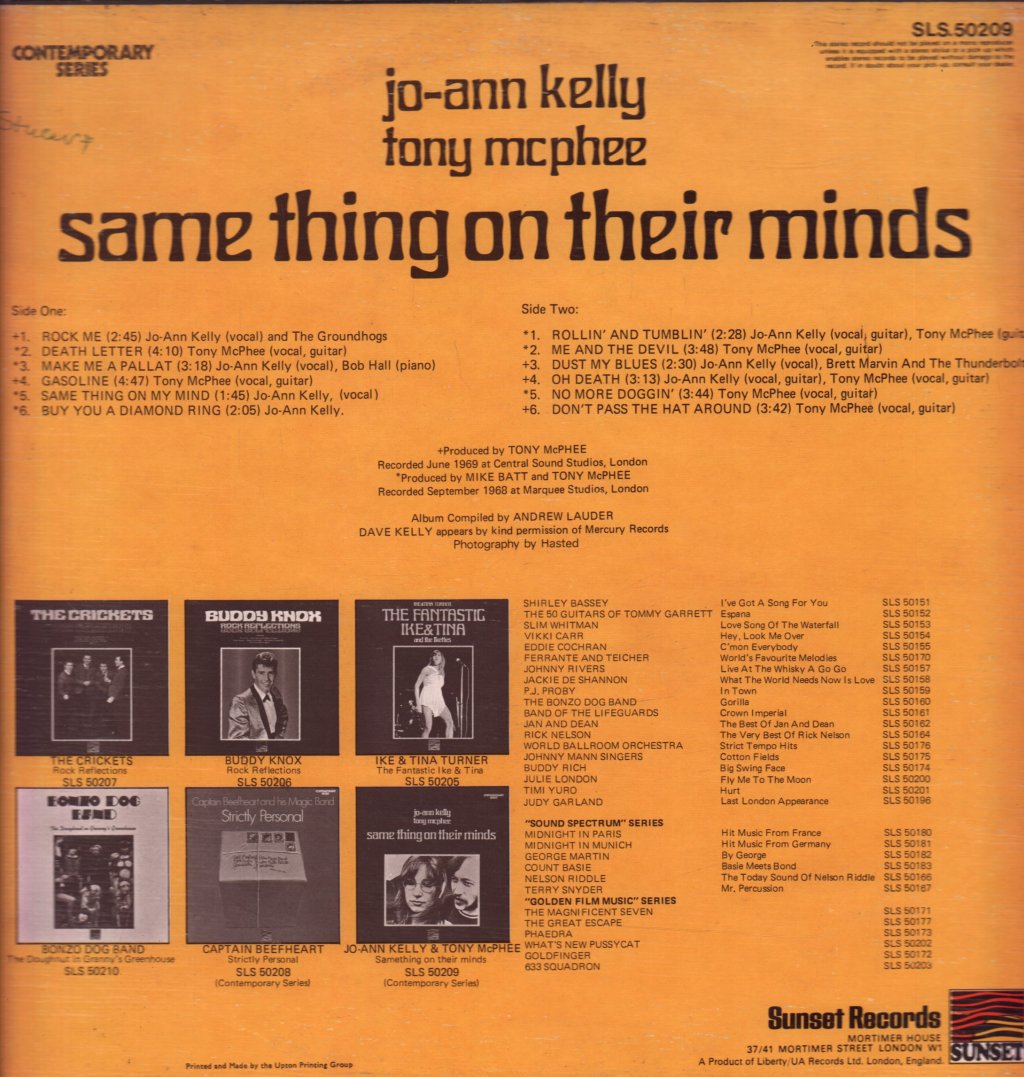 Jo Ann Kelly And Tony Mc Phee - Same Thing On Their Minds - Lp