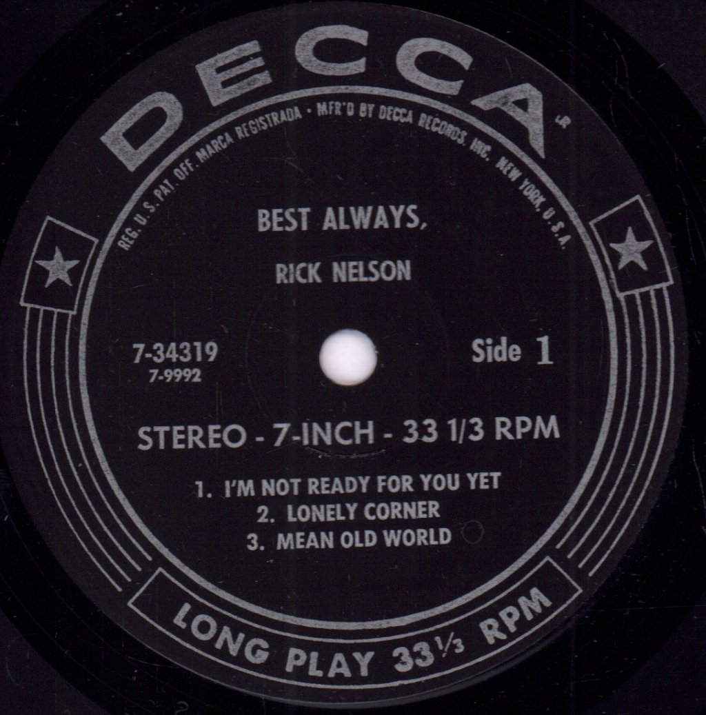 Ricky Nelson - Best Always - 7 Inch