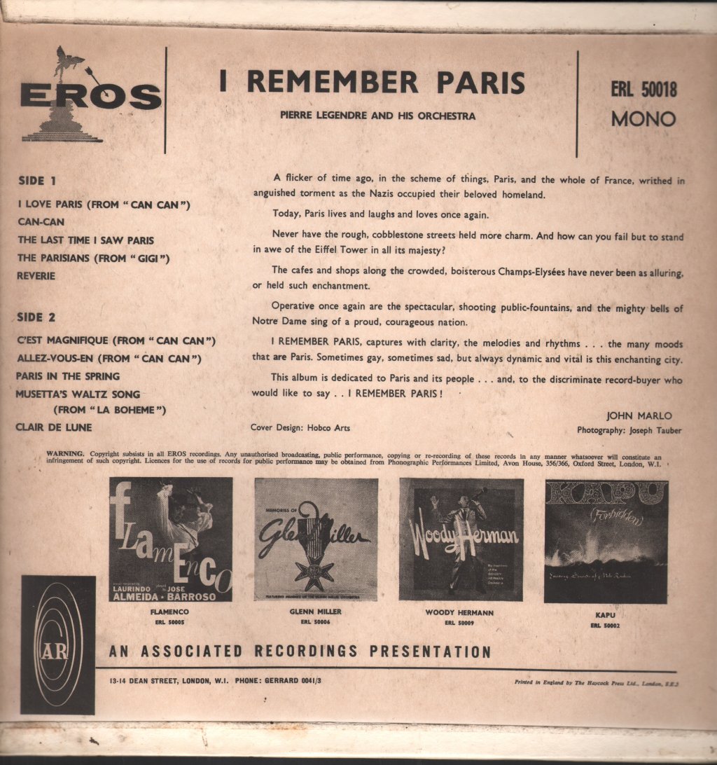 Pierre Legendre - I Remember Paris - Lp