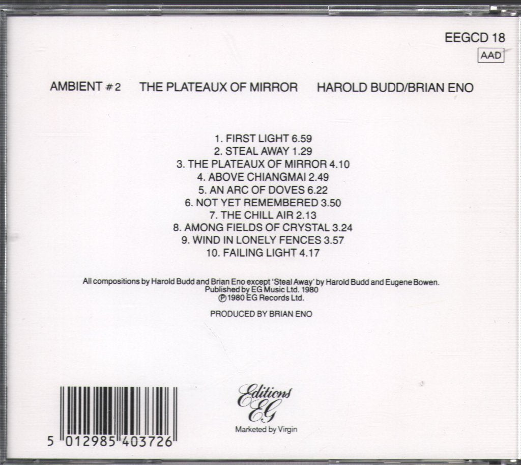 Brian Eno - Ambient 2: The Plateaux Of Mirror - Cd