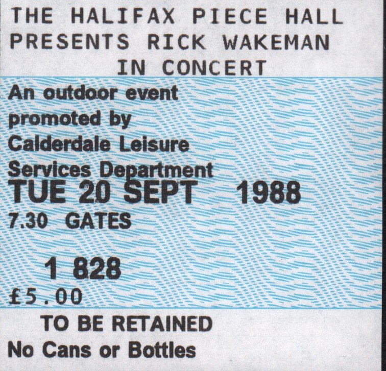 Rick Wakeman - halifax piece hall 20 sept 1988 - Ticket