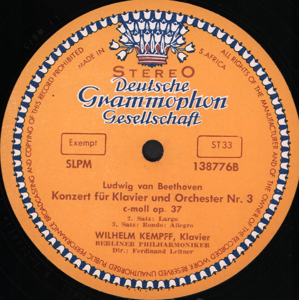 Wilhelm Kempff / Ferdinand Leitner / Berliner Philharmoniker - Ludwig van Beethoven - Klavierkonzert Nr. 3 C-moll Op. 37 - Lp