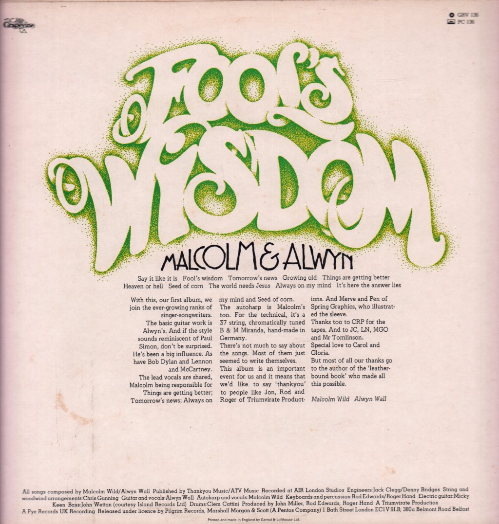 Malcolm And Alwyn - Fools Wisdom - Lp