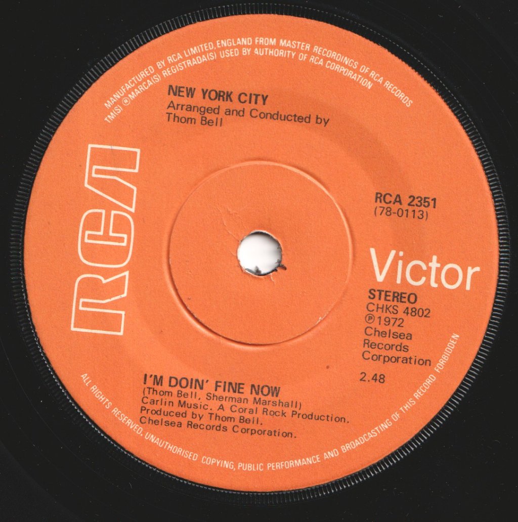 New York City - I'm Doin' Fine Now - 7 Inch