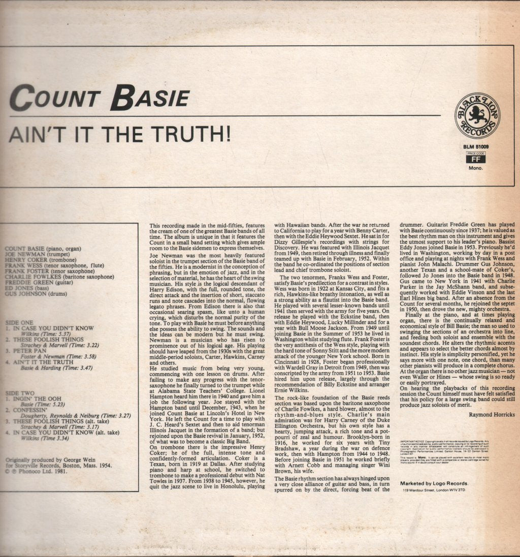 Count Basie - Ain't It The Truth - Lp