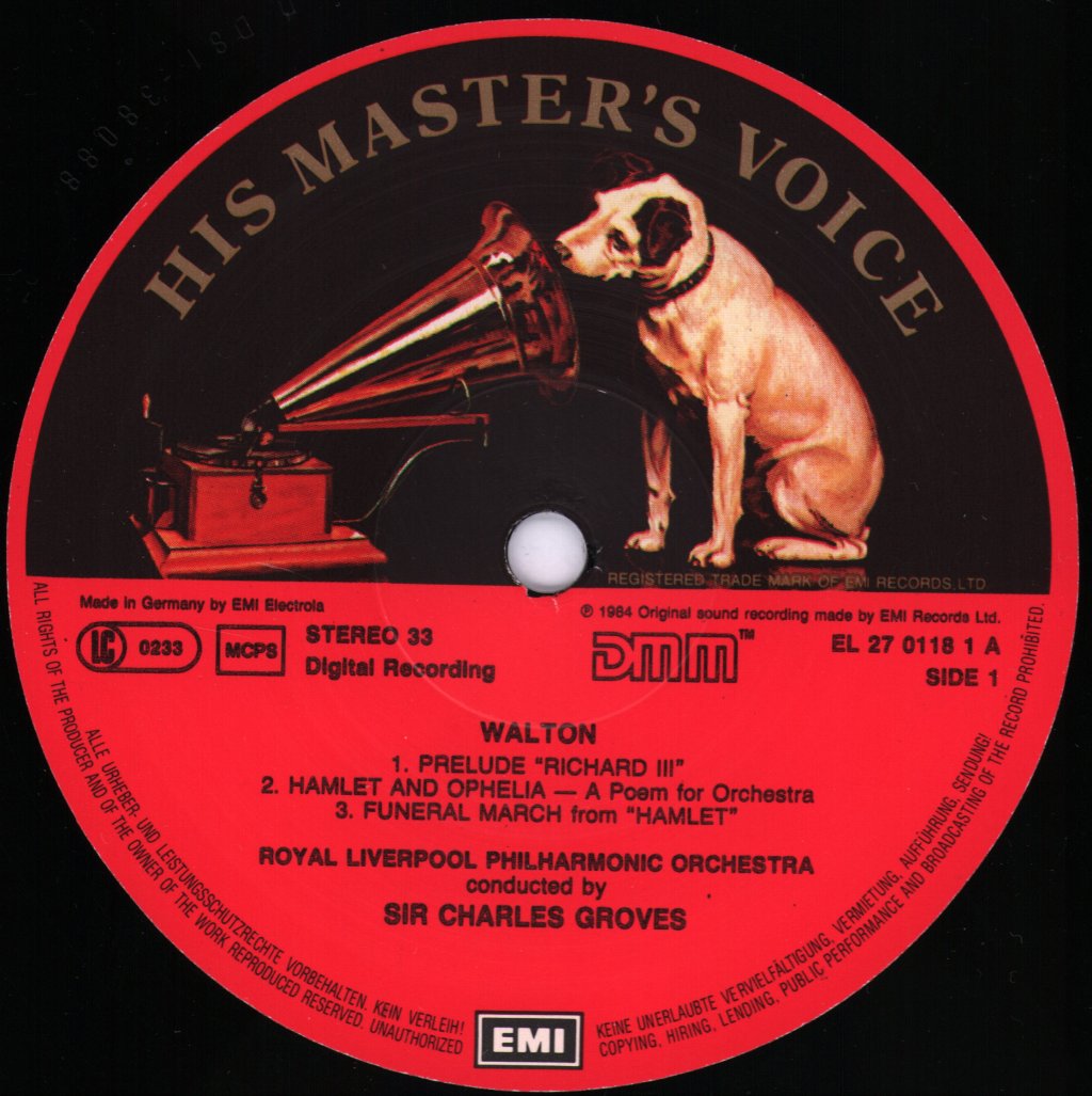 Sir Charles Groves / Royal Liverpool Philharmonic Orchestra - William Walton - Music For Shakespeare Films - Hamlet, Henry V, Richard III - Lp