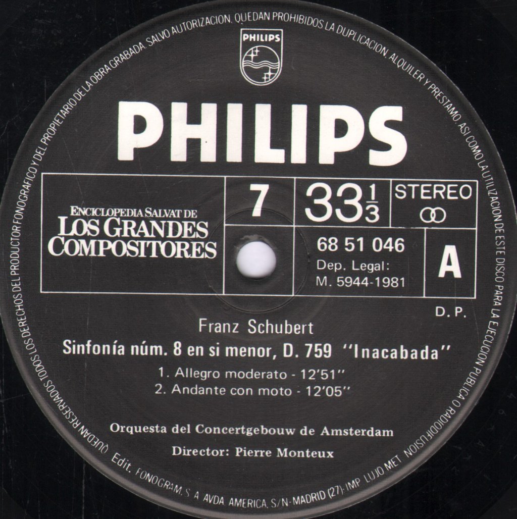 Pierre Monteux / George Szell / Orwuesta Del Concertgebouw De Amsterdam - Franz Schubert - Sinfonia No. 8 En Si Menor, D. 759 "Incompleta" / Rosamunda, D. 644 Y D. 797 - Lp