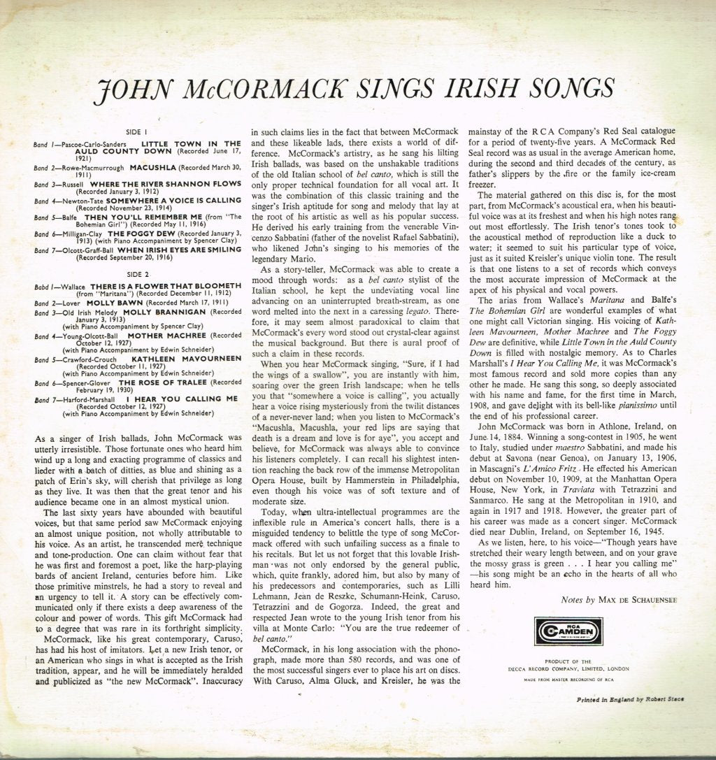 John McCormack - Sings Irish Songs - Lp