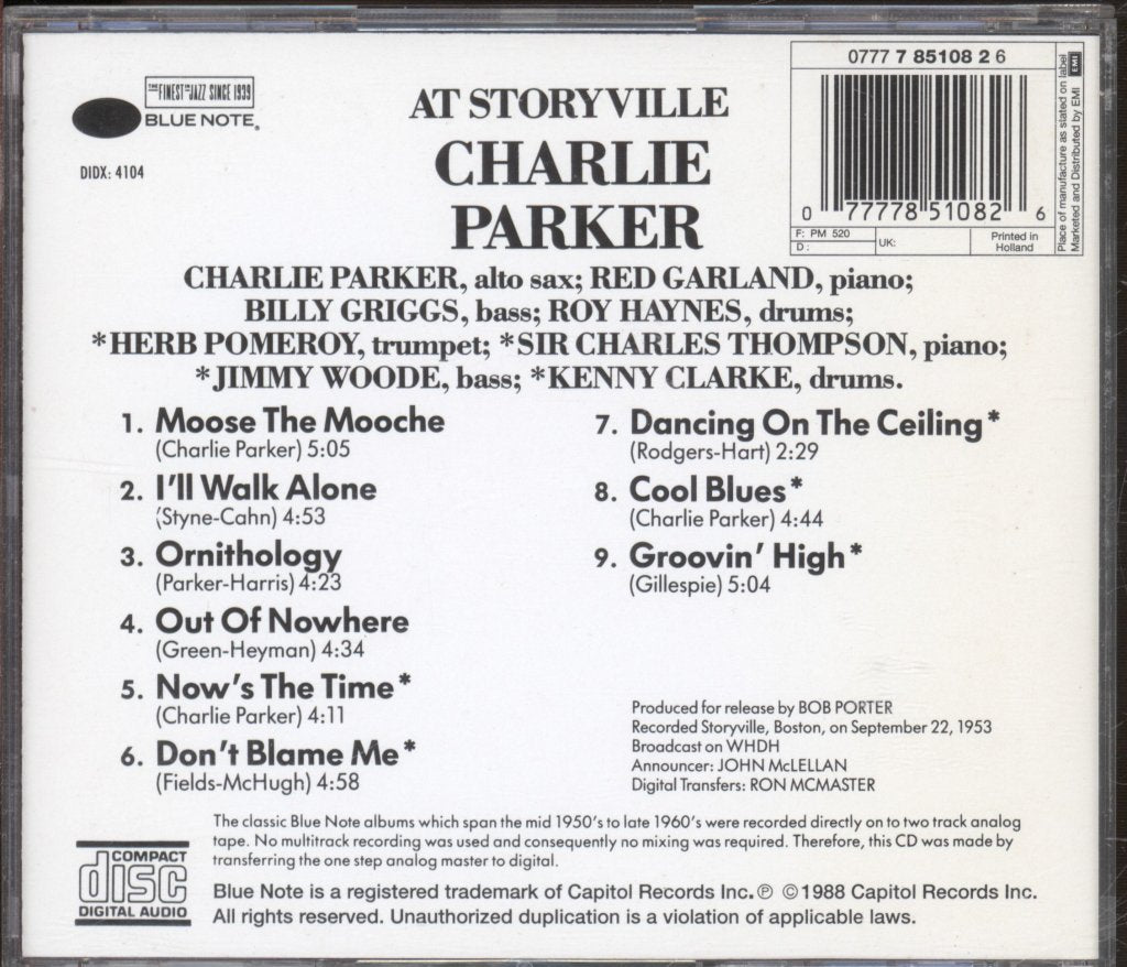 Charlie Parker - At Storyville - Cd
