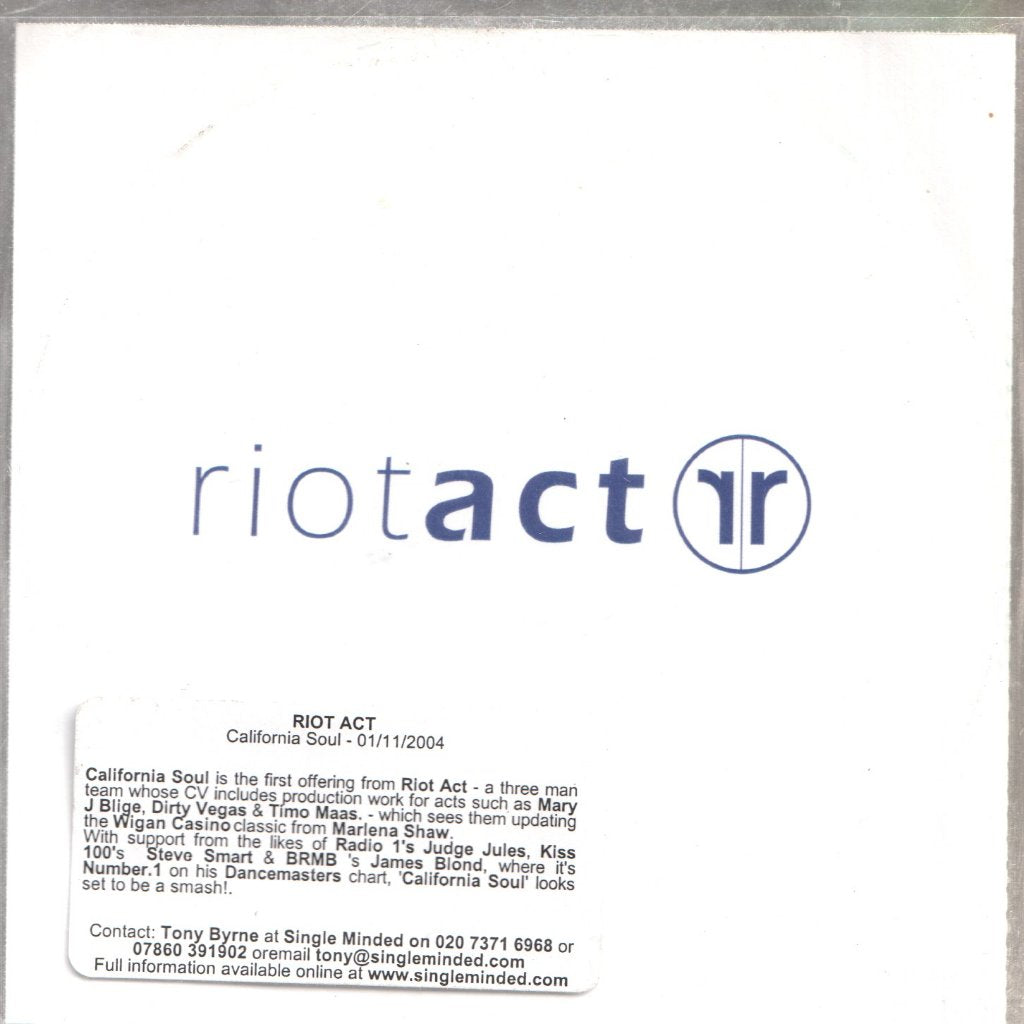 Riot Act - California Soul - Cdr