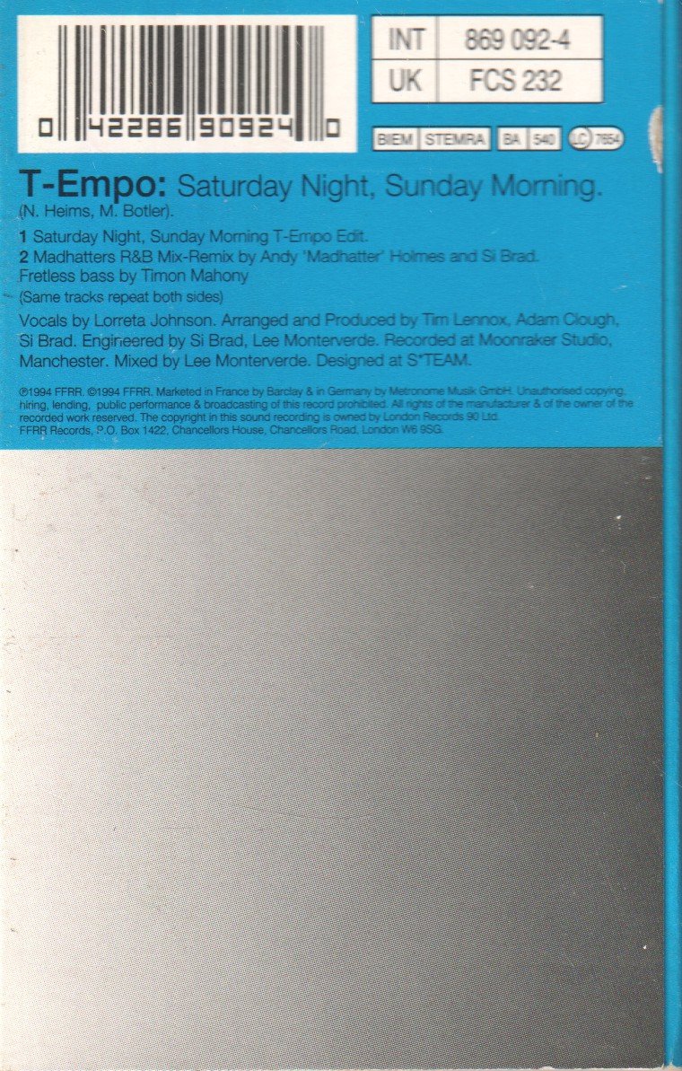 T-Empo - Saturday Night Sunday Morning - Cassette